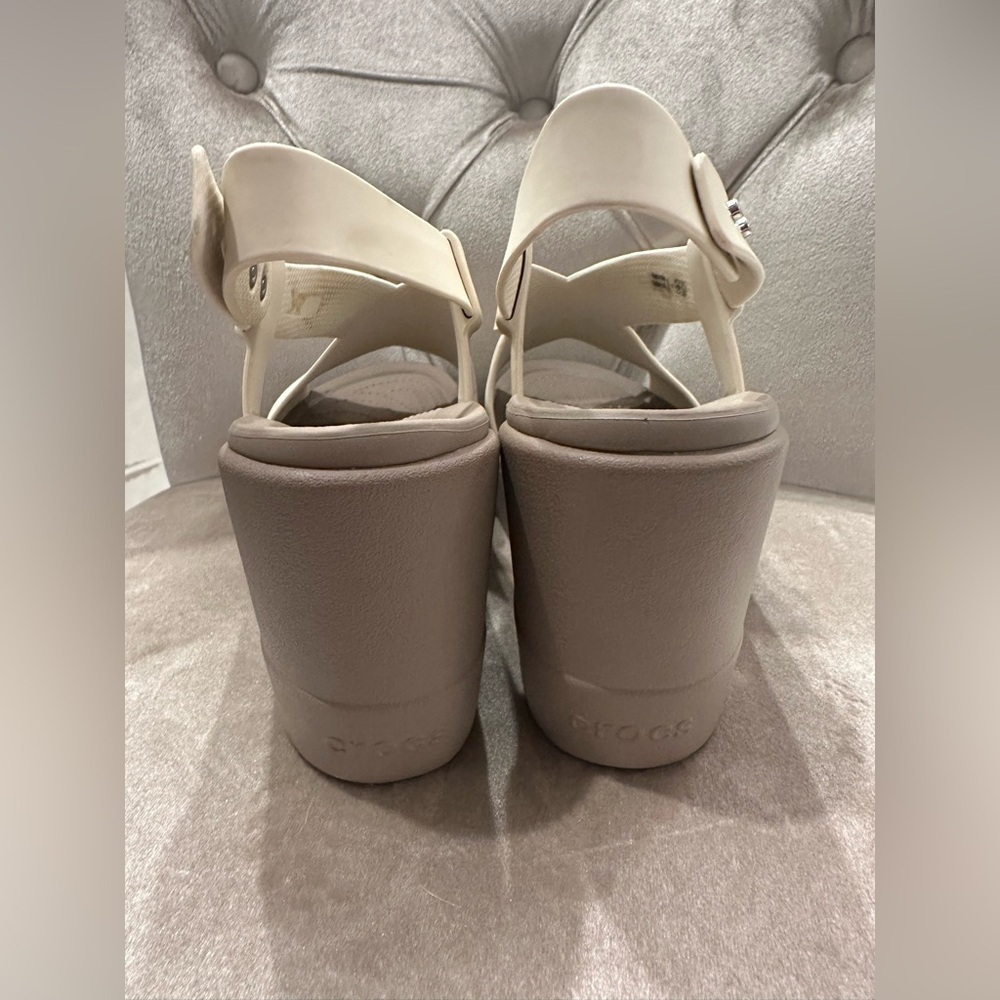 Crocs Brooklyn High Wedge Sandals Womens 8 Almond LiteRide Slingback Heel 206222 - Picture 3 of 5